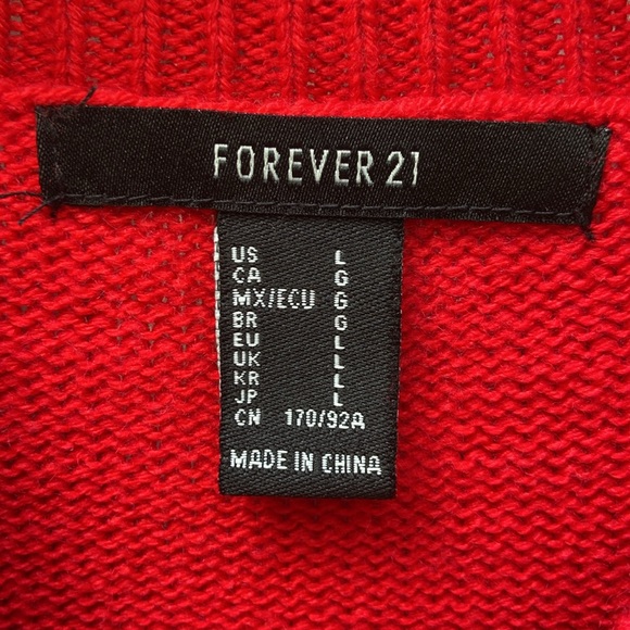 FOREVER 21 Red/ White Bonjour Cropped Long Sleeve Sweater - Picture 3 of 3